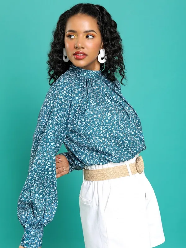 Tokyo Talkies Women Teal Printed Regular Top