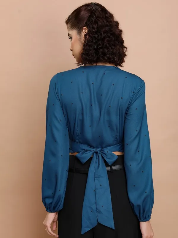 Tokyo Talkies Women Blue Printed Wrap Top