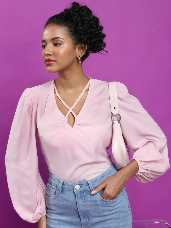  Tokyo Talkies Women Pink Solid Blouson Tops