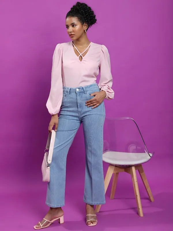  Tokyo Talkies Women Pink Solid Blouson Tops