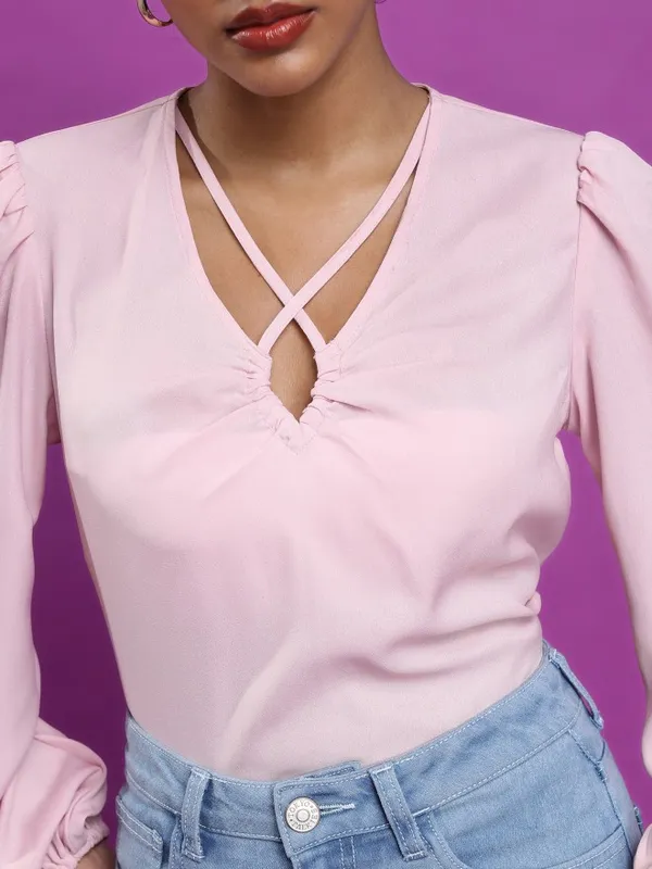  Tokyo Talkies Women Pink Solid Blouson Tops