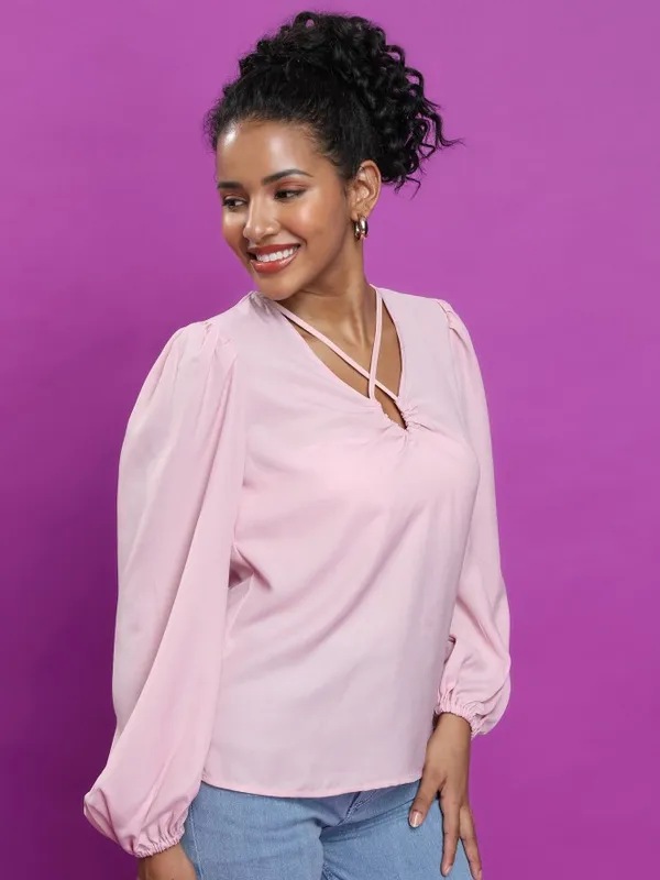  Tokyo Talkies Women Pink Solid Blouson Tops