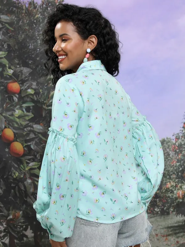  Tokyo Talkies Women Green Printed Shirt Style Tops