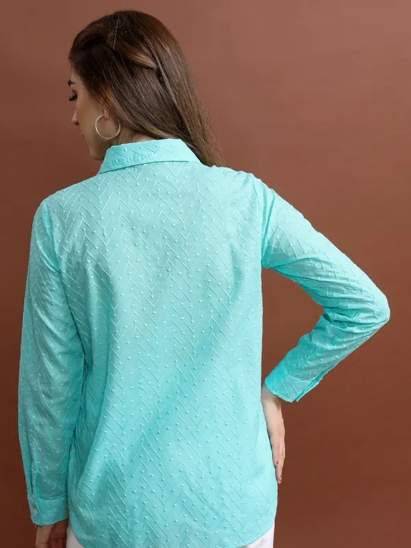  Vishudh Women Blue Self Design Casual Shirts