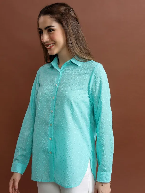  Vishudh Women Blue Self Design Casual Shirts