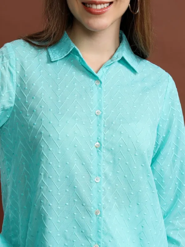  Vishudh Women Blue Self Design Casual Shirts