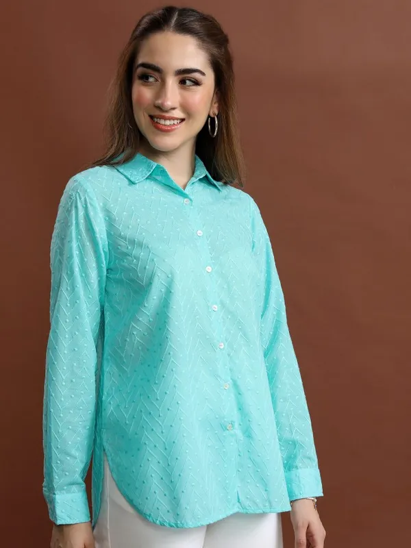  Vishudh Women Blue Self Design Casual Shirts