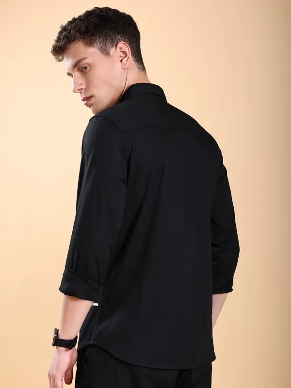  Highlander Men Black Printed Slim Fit Casual Shirts