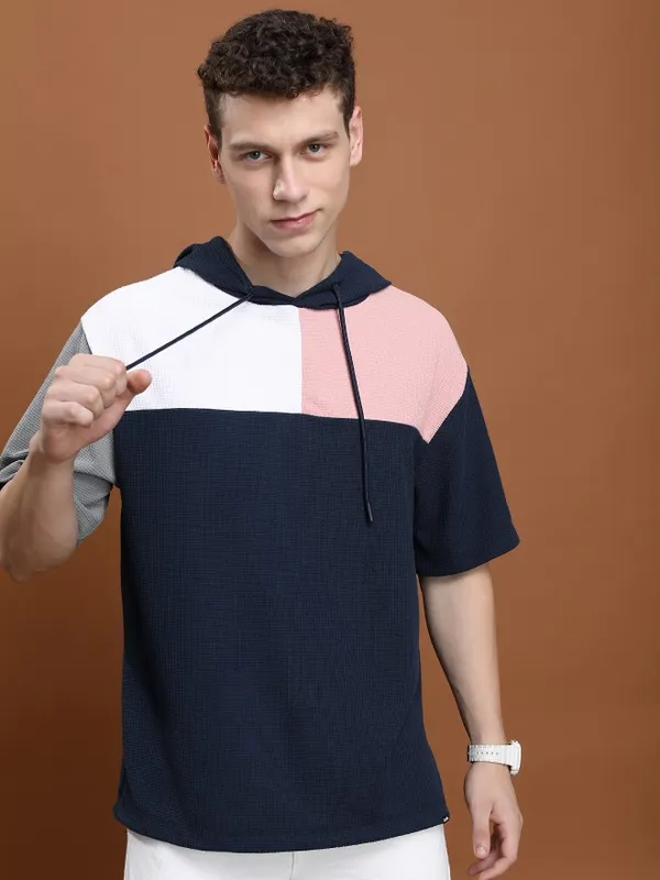 Highlander Men Multi Colourblocked Hooded Oversized Fit T-Shirt
