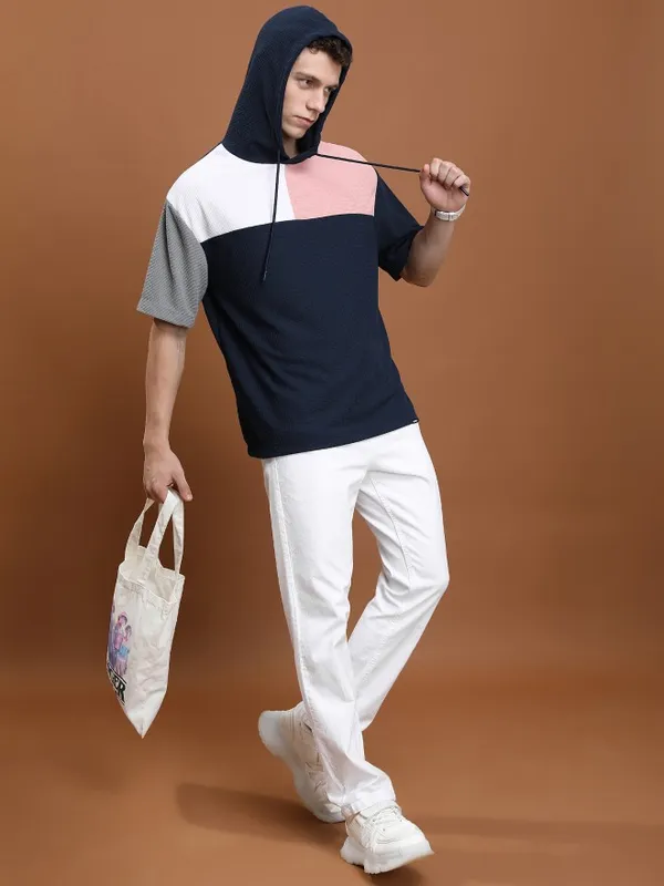 Highlander Men Multi Colourblocked Hooded Oversized Fit T-Shirt