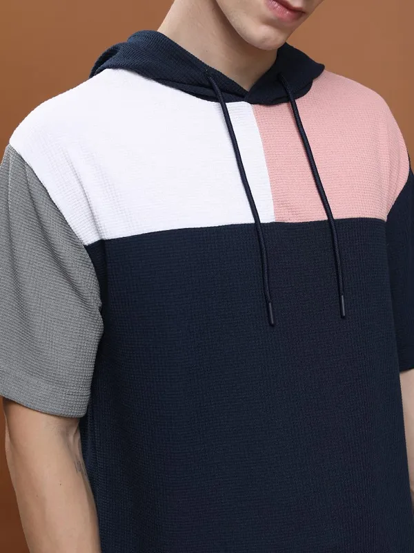 Highlander Men Multi Colourblocked Hooded Oversized Fit T-Shirt
