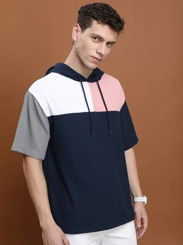 Highlander Men Multi Colourblocked Hooded Oversized Fit T-Shirt