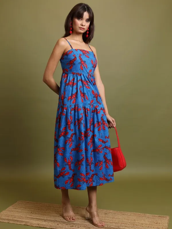 Vishudh Women Blue Printed A-Line Dress
