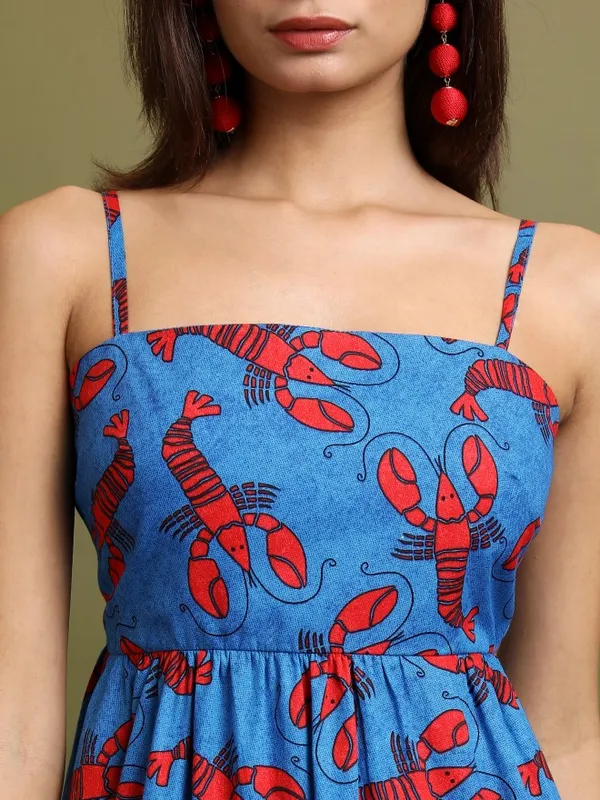 Vishudh Women Blue Printed A-Line Dress