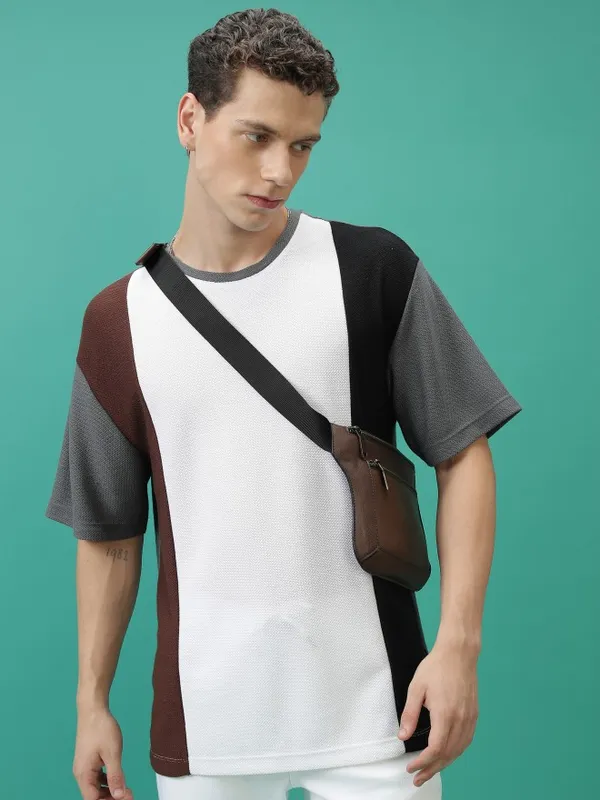 Highlander Men Multi Colourblocked Round Neck Oversized Fit T-Shirt