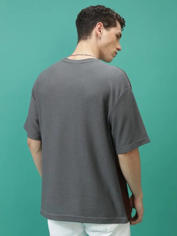 Highlander Men Multi Colourblocked Round Neck Oversized Fit T-Shirt