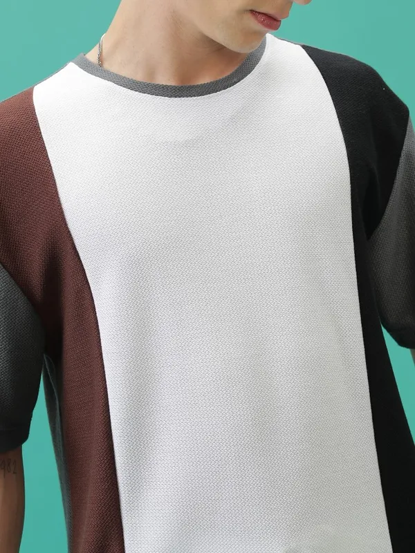 Highlander Men Multi Colourblocked Round Neck Oversized Fit T-Shirt