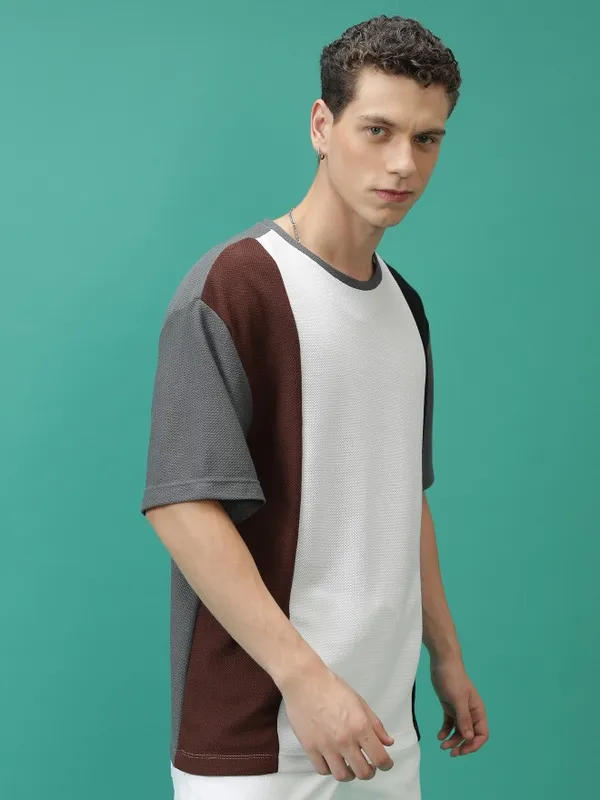 Highlander Men Multi Colourblocked Round Neck Oversized Fit T-Shirt