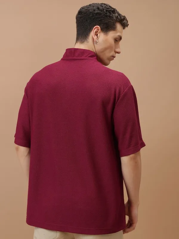  Highlander Men Red Solid High Neck T-Shirts