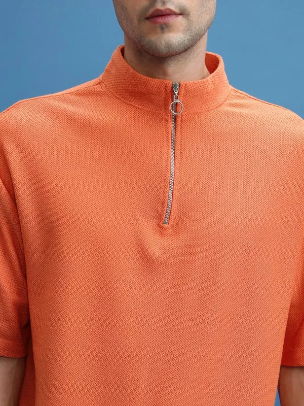  Highlander Men Orange Solid High Neck T-Shirts
