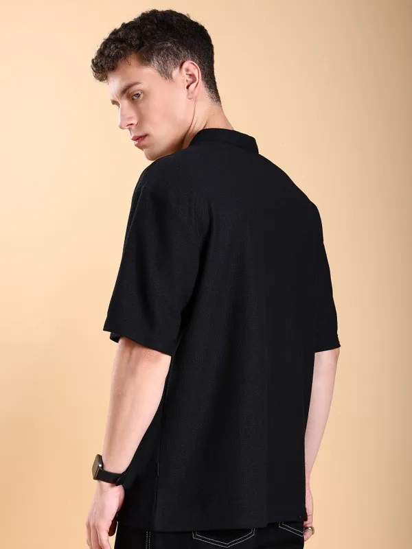 Men Solid High Neck Oversized Fit T-Shirt