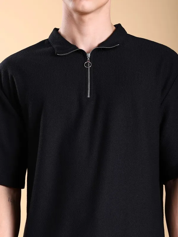 Men Solid High Neck Oversized Fit T-Shirt