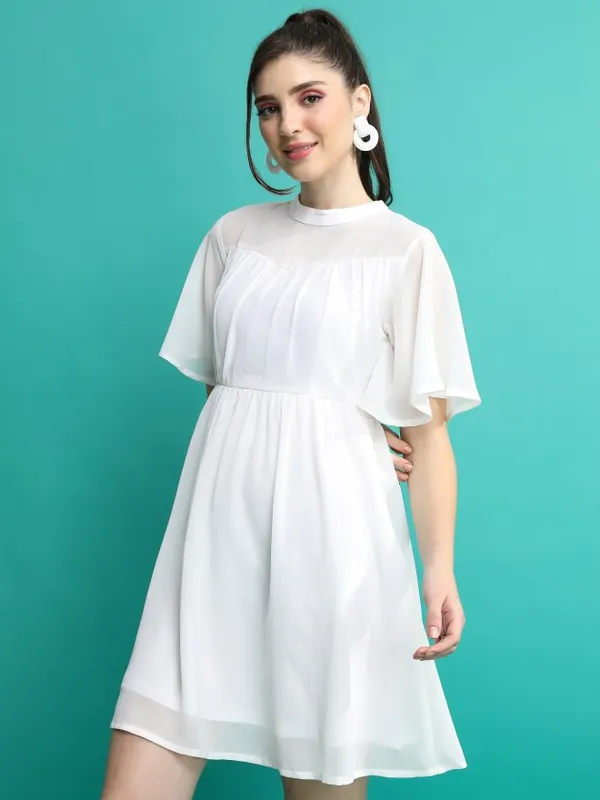 Solid Fit and Flare Dress