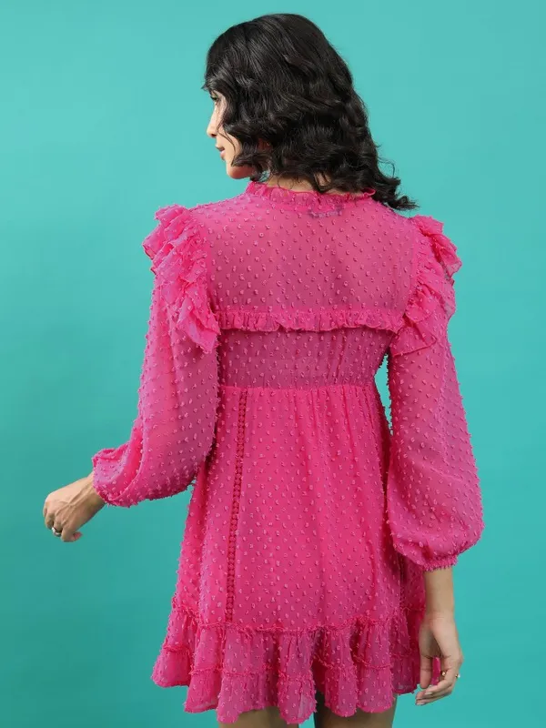 Tokyo Talkies Women Fuchsia Self Design A-Line Dress