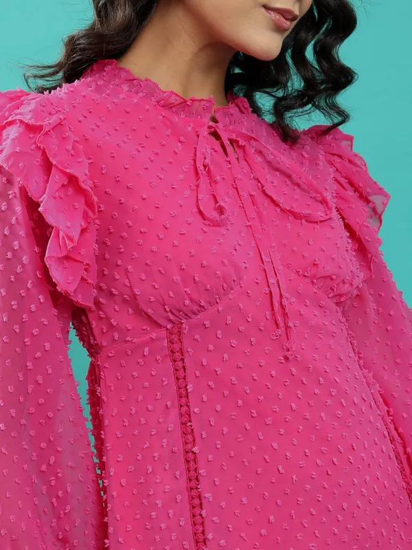 Tokyo Talkies Women Fuchsia Self Design A-Line Dress