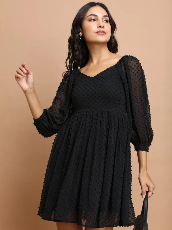 Self Design Fit and Flare Dress