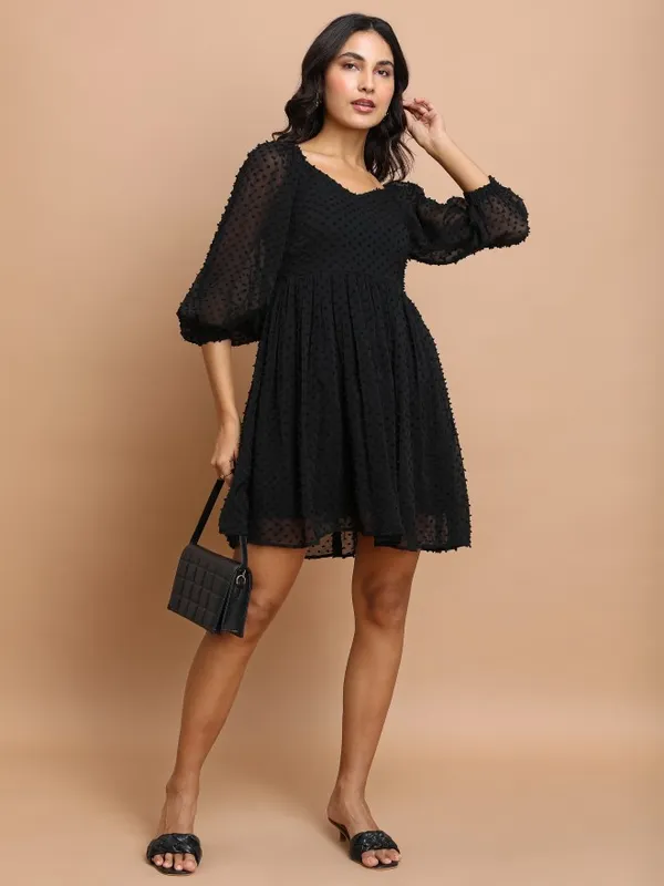 Self Design Fit and Flare Dress