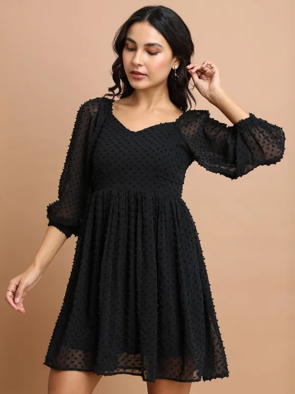 Self Design Fit and Flare Dress