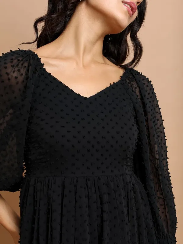 Self Design Fit and Flare Dress