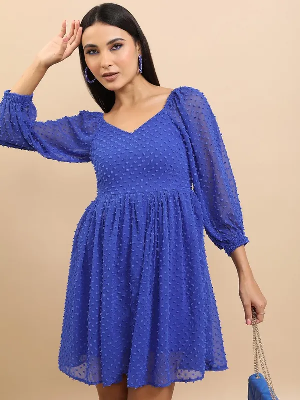 Self Design Fit and Flare Dress