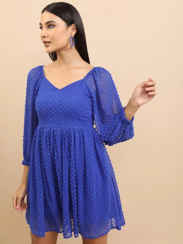 Self Design Fit and Flare Dress