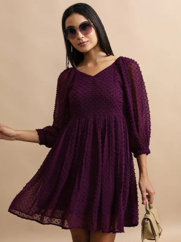 Tokyo Talkies Women Blue Self Design Fit And Flare Dress