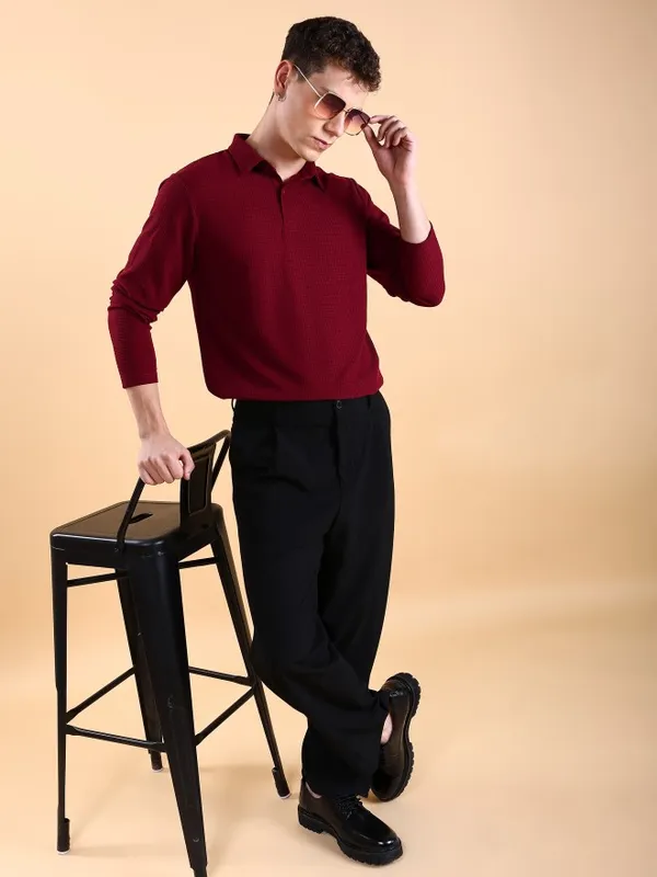 Men Solid Polo Collar T-Shirt