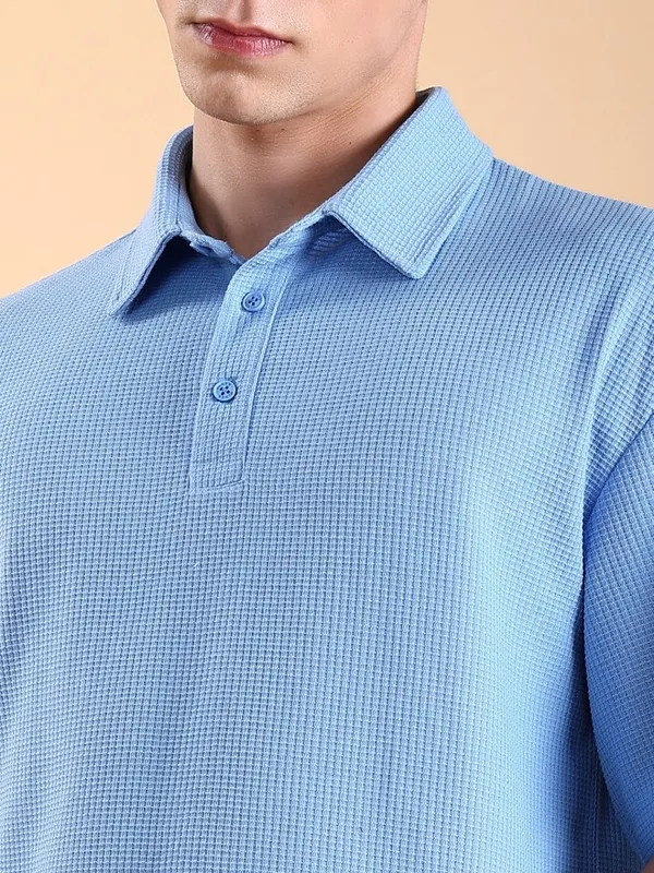Highlander Men Blue Solid Oversized Fit Polo T-Shirt