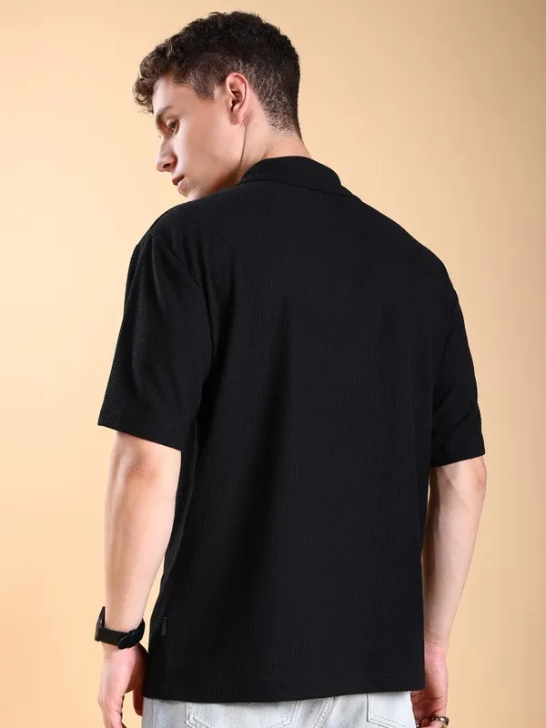 Men Solid Polo Collar Oversized Fit T-Shirt