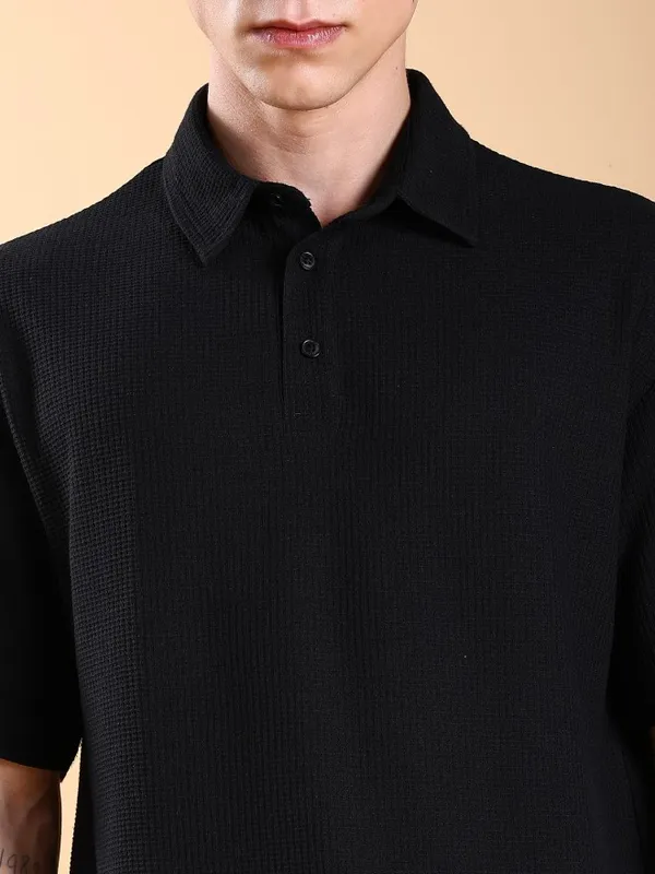 Men Solid Polo Collar Oversized Fit T-Shirt