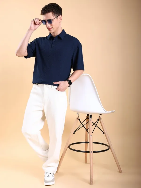 Men Solid Polo Collar Oversized Fit T-Shirt