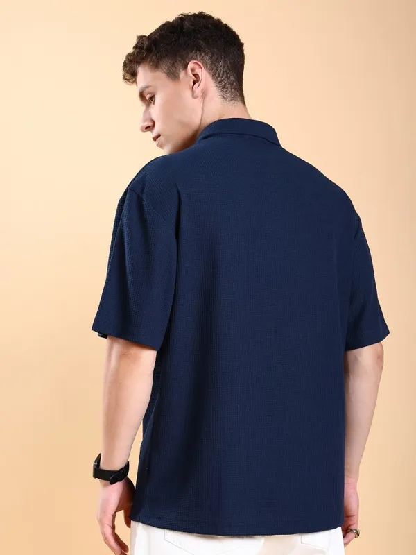 Men Solid Polo Collar Oversized Fit T-Shirt