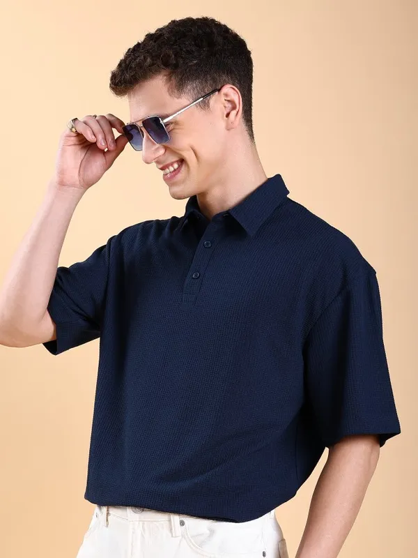 Men Solid Polo Collar Oversized Fit T-Shirt