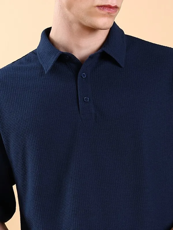 Men Solid Polo Collar Oversized Fit T-Shirt