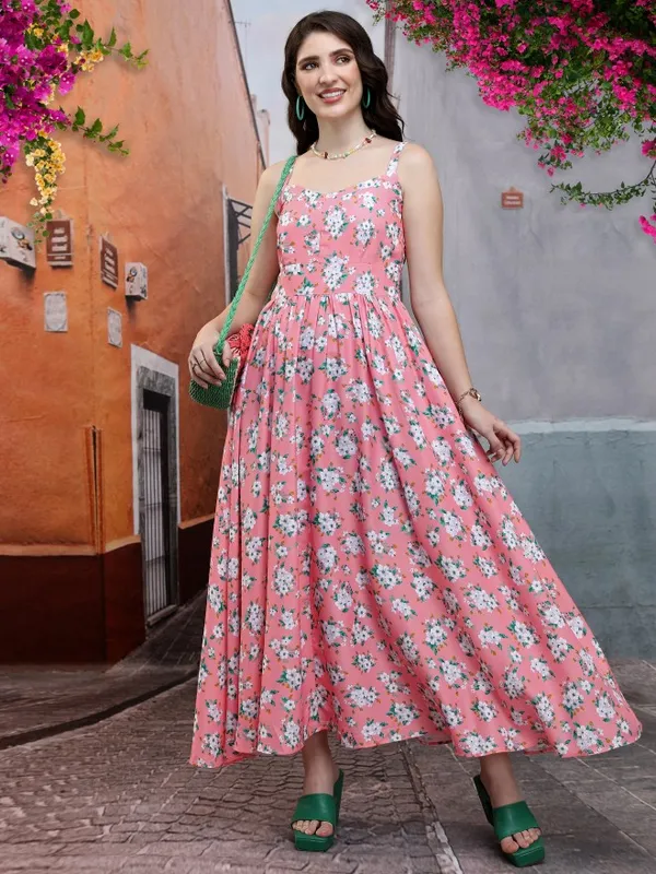 Tokyo Talkies Women Pink Printed Maxi Dress