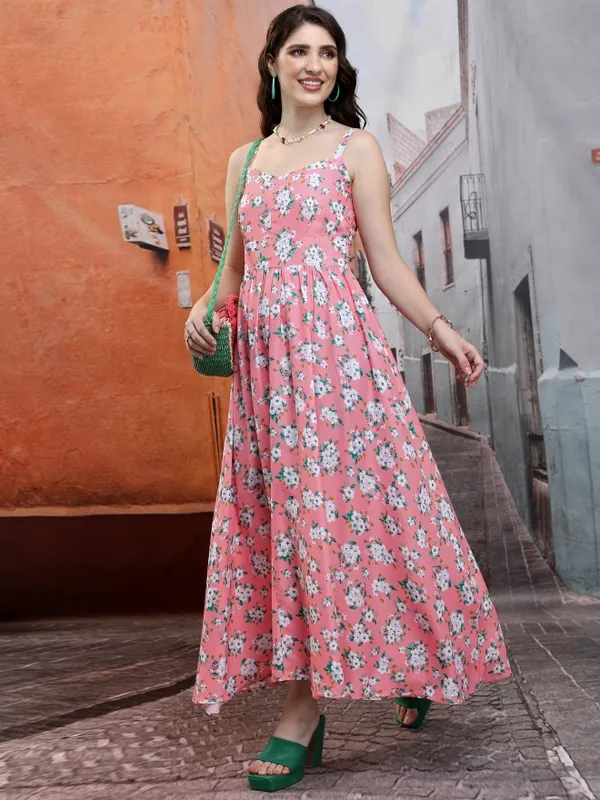 Tokyo Talkies Women Pink Printed Maxi Dress