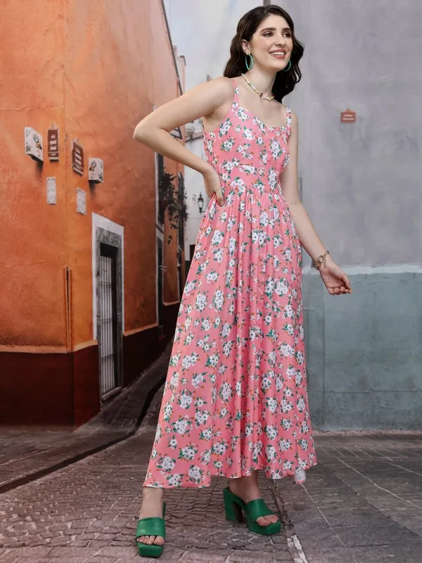 Tokyo Talkies Women Pink Printed Maxi Dress