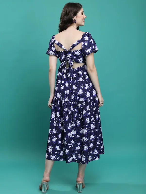 Tokyo Talkies Women Blue Printed A-Line Dress