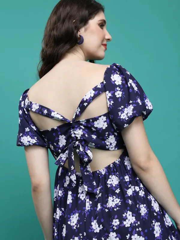 Tokyo Talkies Women Blue Printed A-Line Dress