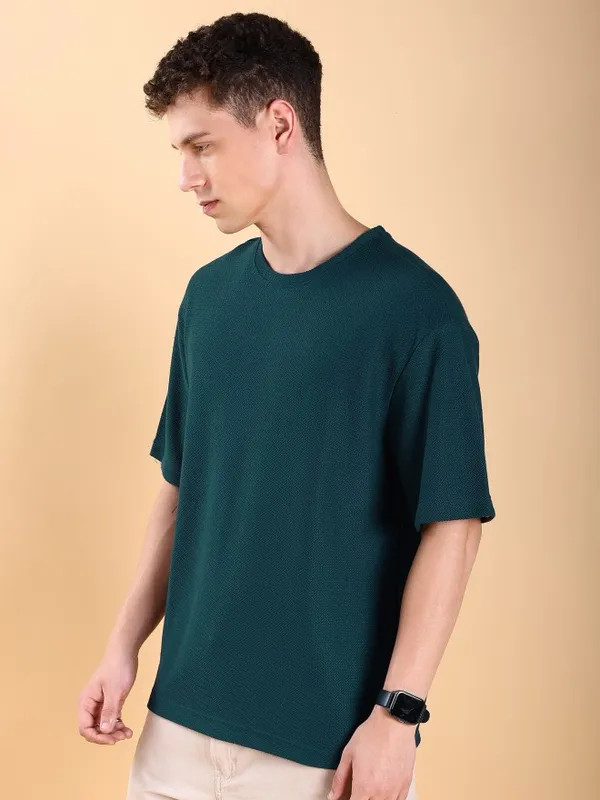  Highlander Men Teal Solid Round Neck T-Shirts